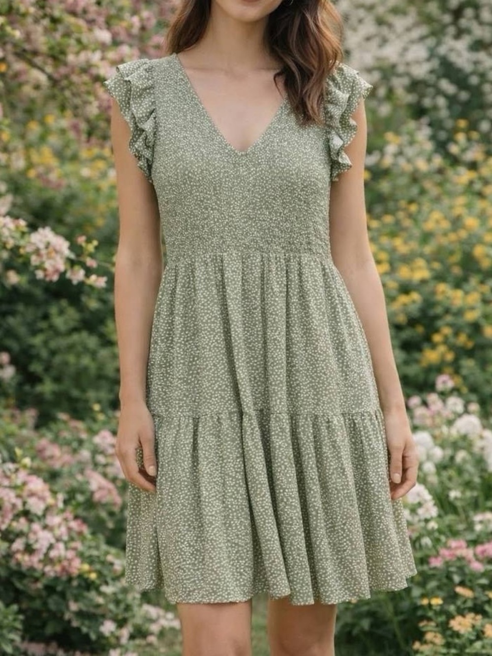Green Polka Dot V-Neck Dress